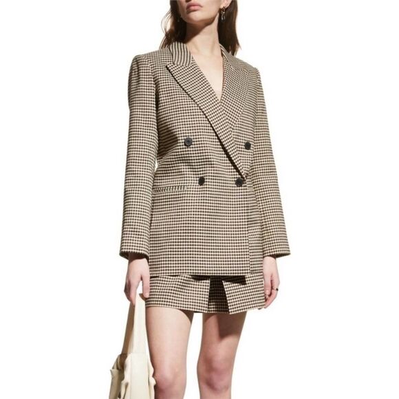 Rebecca Taylor Plaid Check Double-Breasted Blazer Linen Blend Lined in Expresso - Picture 1 of 16